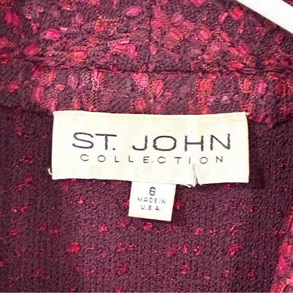 St John Red Knit Trim Button Blazer Jacket Red-Multi Size 6 - Picture 3 of 6
